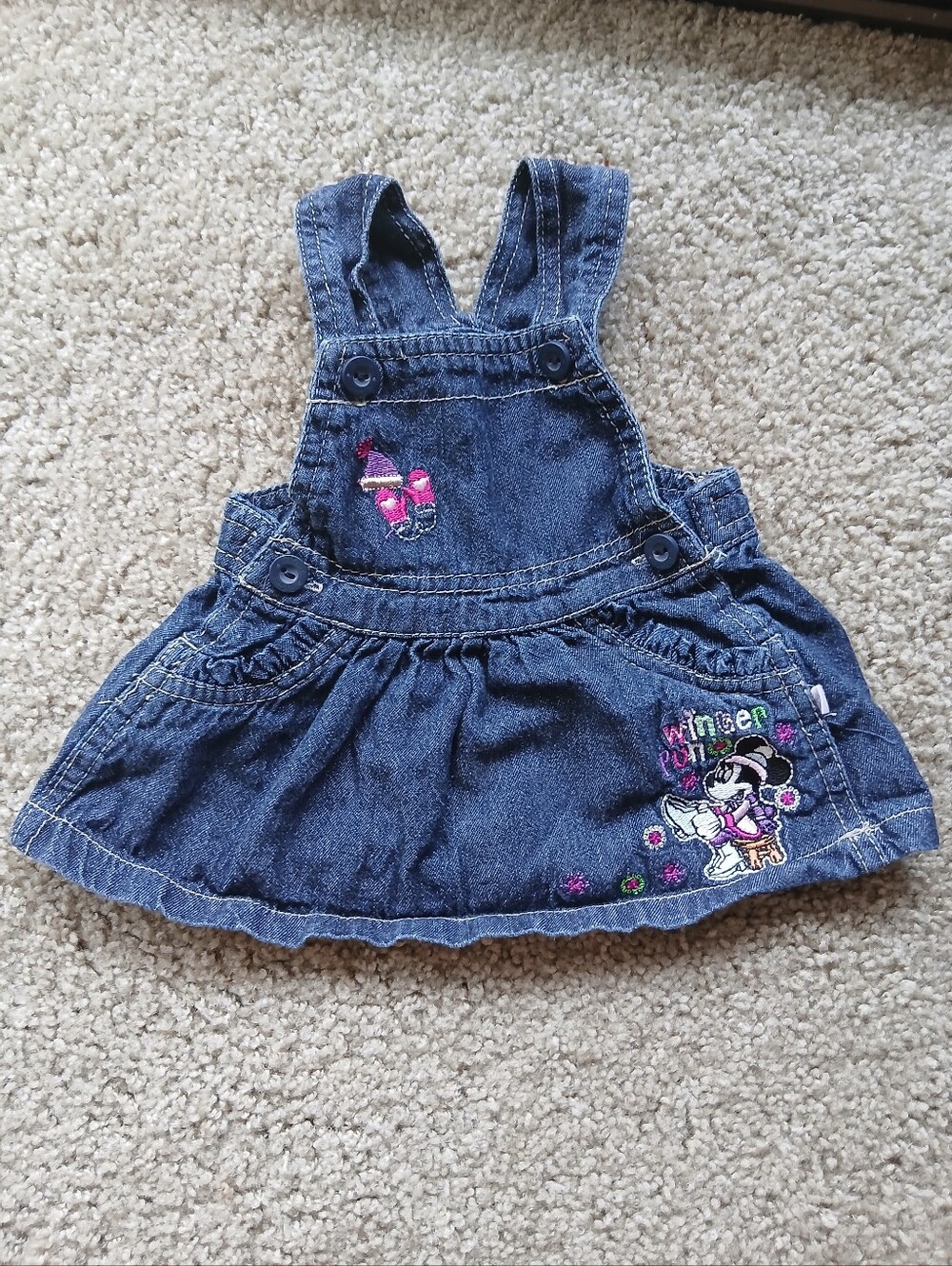 Disney Denim Embroidered Minnie Mouse Skirt Overalls Dressall Winter